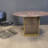 Vintage round granite and brass centre table by Belgochrom, 1970s