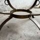 1970s Brutalist Round Coffee Table – Grey Slate Top with Copper-Tone Wrought Iron Frame