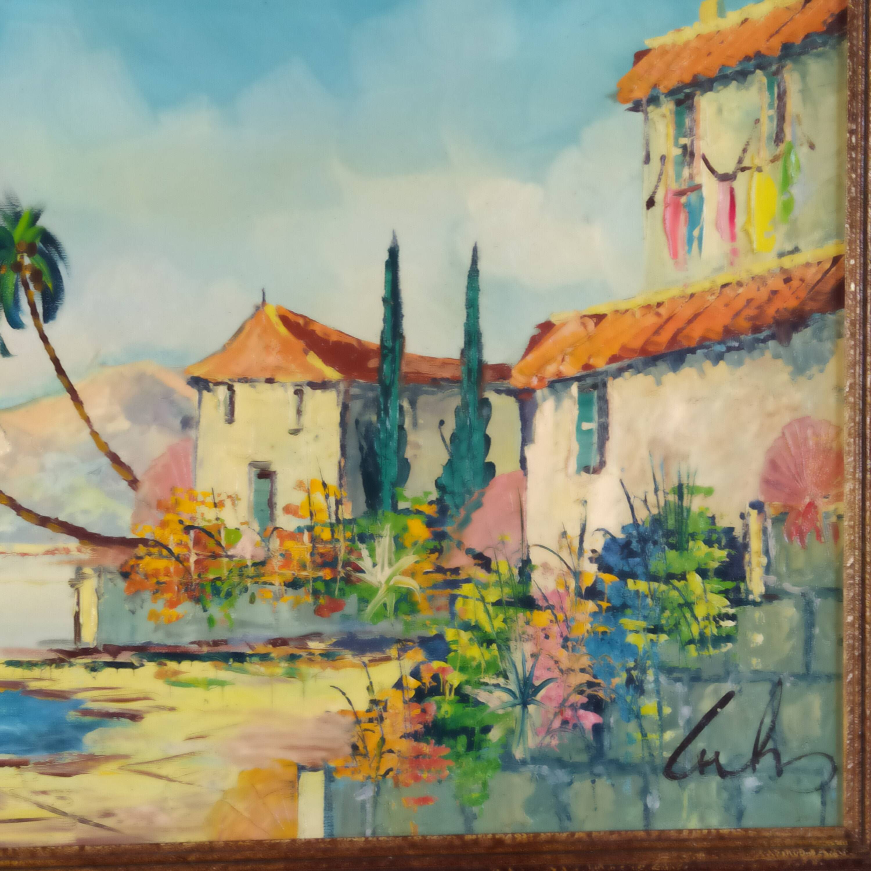 huile sur toile 1950 signée Lutz paysage côtier