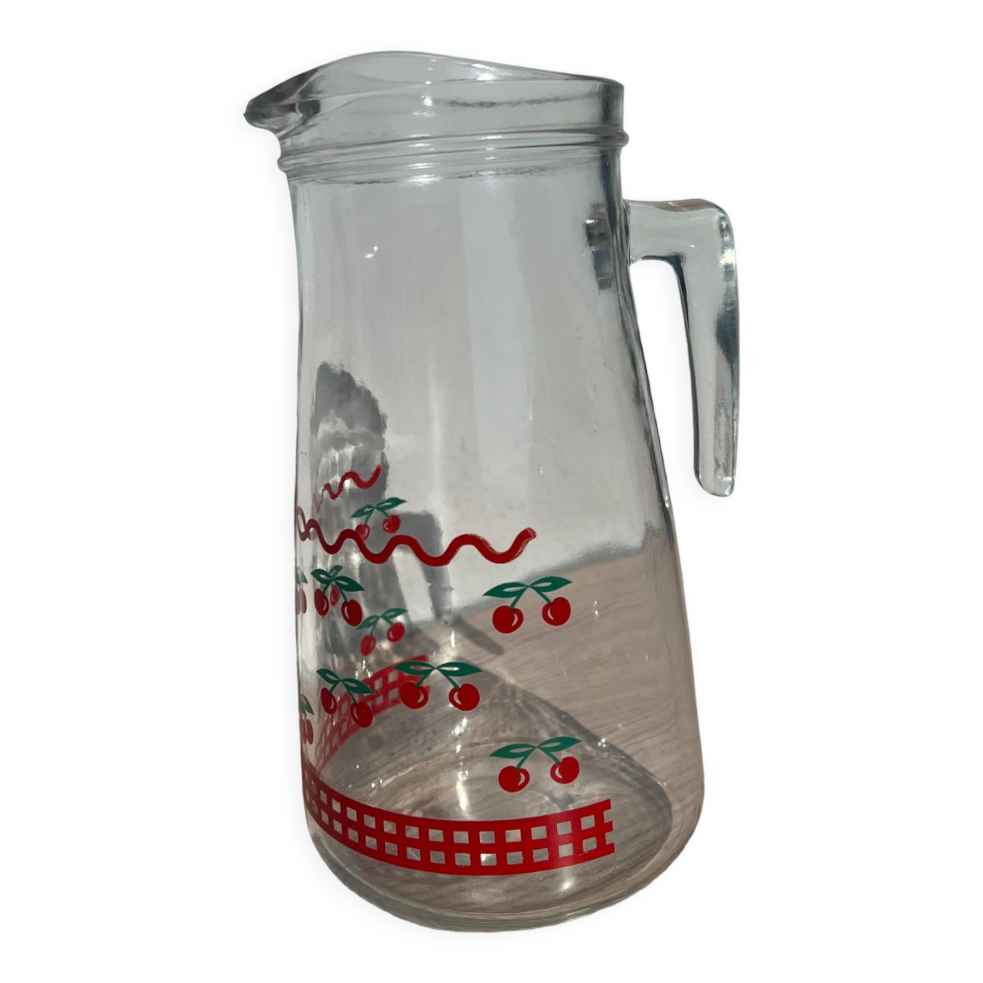 Vintage glass carafe fruit cherry patterns