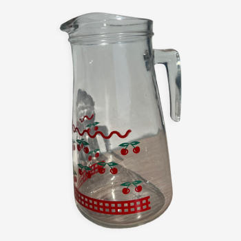 Vintage glass carafe fruit cherry patterns