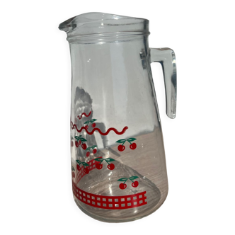 Vintage glass carafe fruit cherry patterns