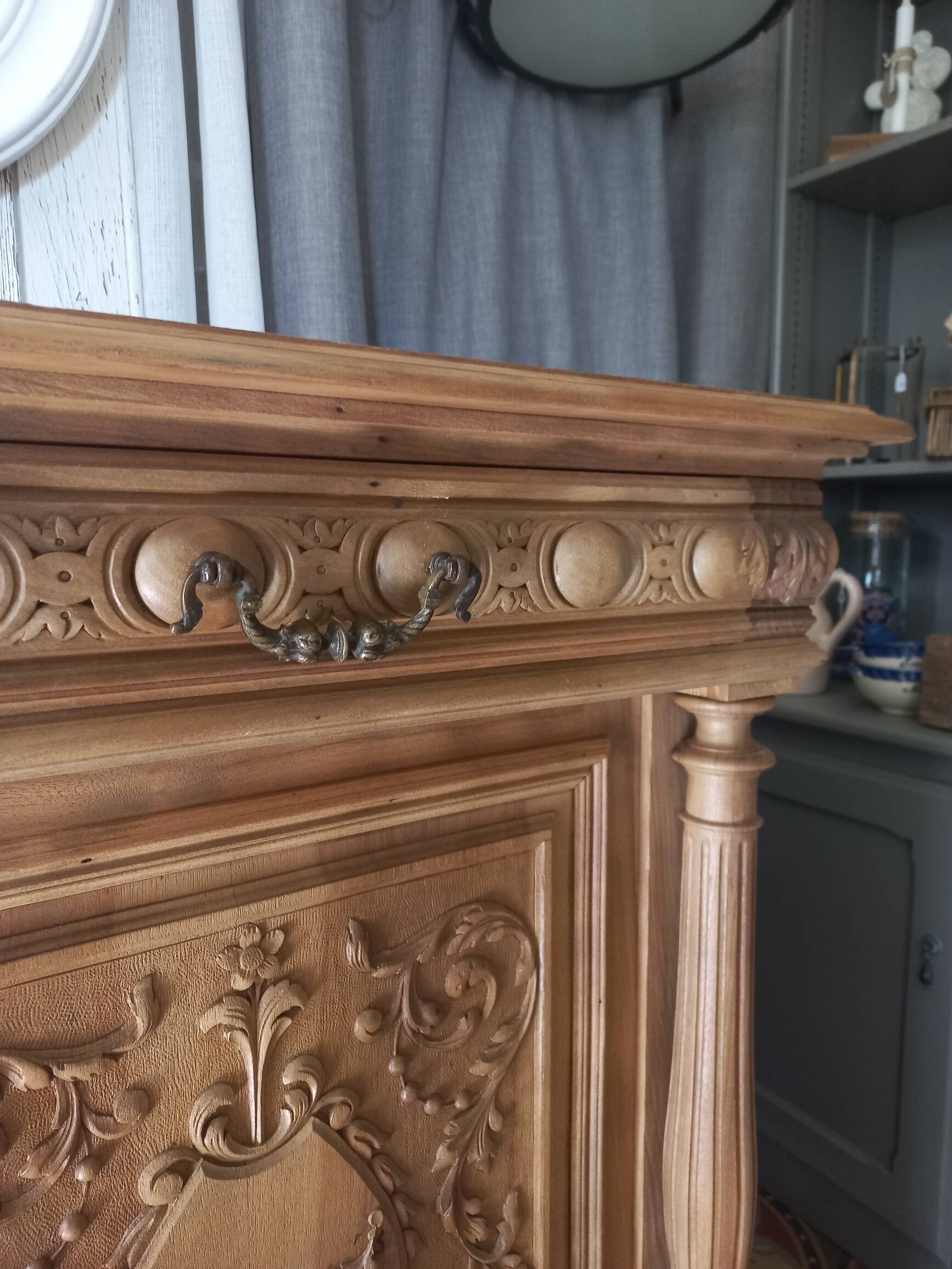 Old sandblasted walnut low sideboard