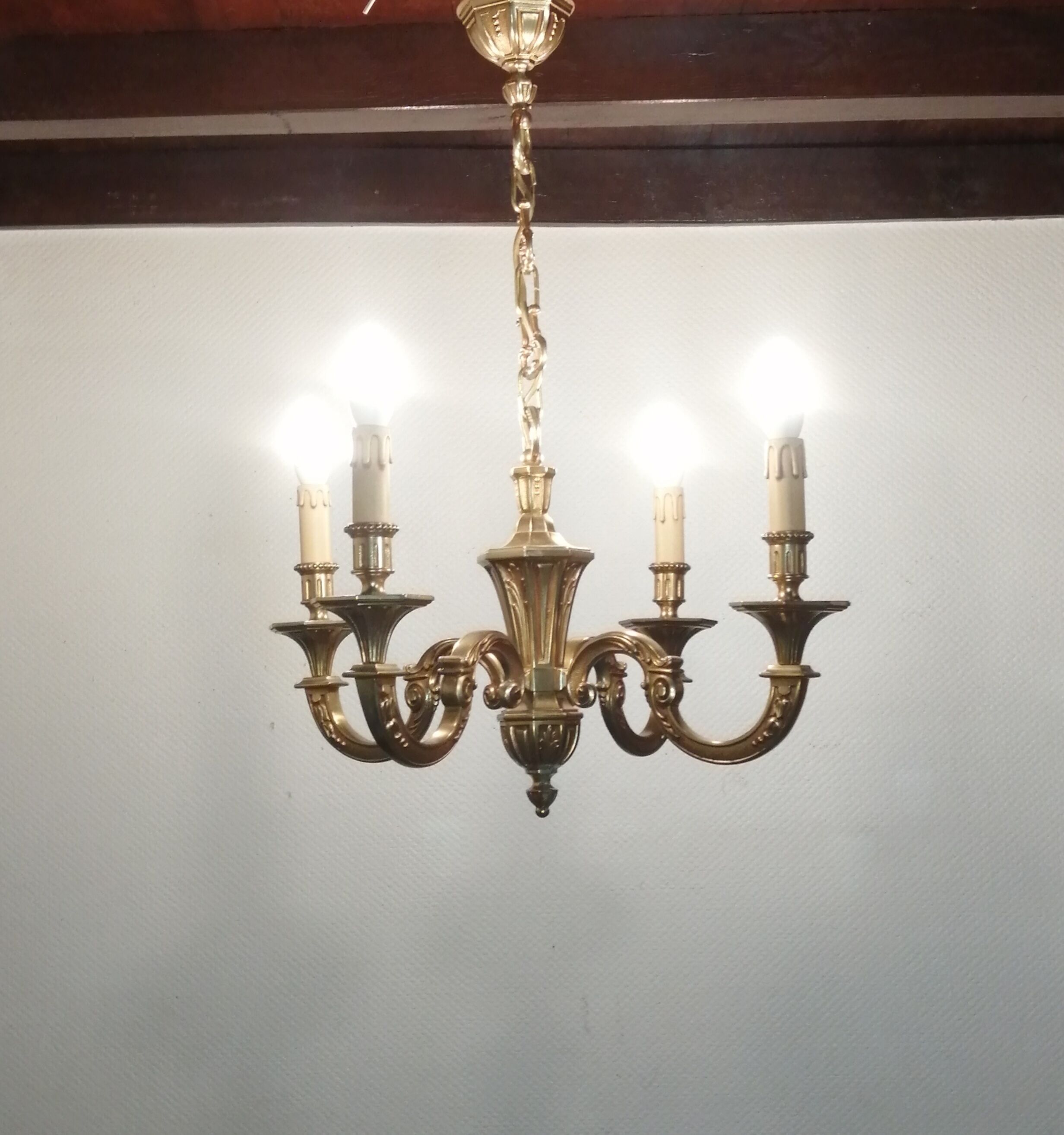 Bronze chandelier 4 arms vintage 1970