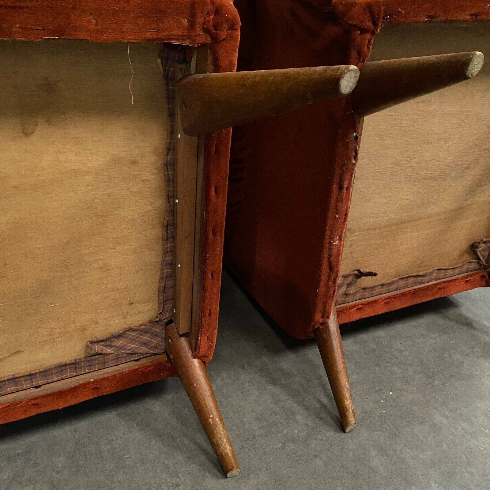Pair of Scandinavian work armchairs from the 60s in velvet and compass legs