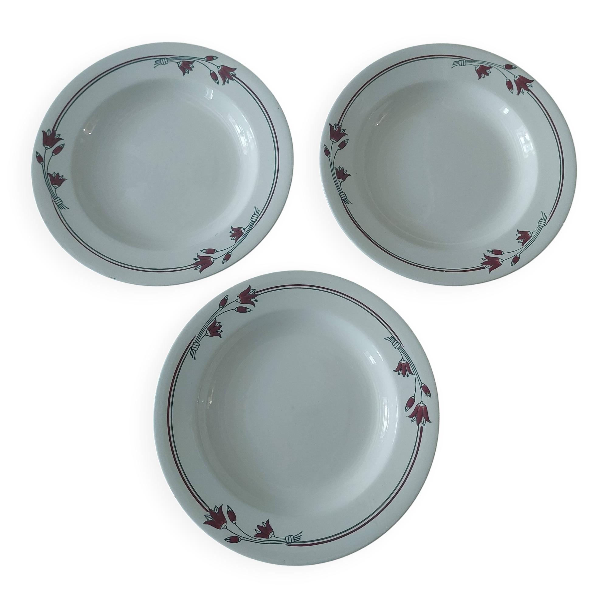 Salins E.Charbonnier half-soup plates, Athos decor, series of three years