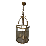 Antique glass and brass lantern pendant light, 3 lights