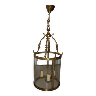 Antique glass and brass lantern pendant light, 3 lights