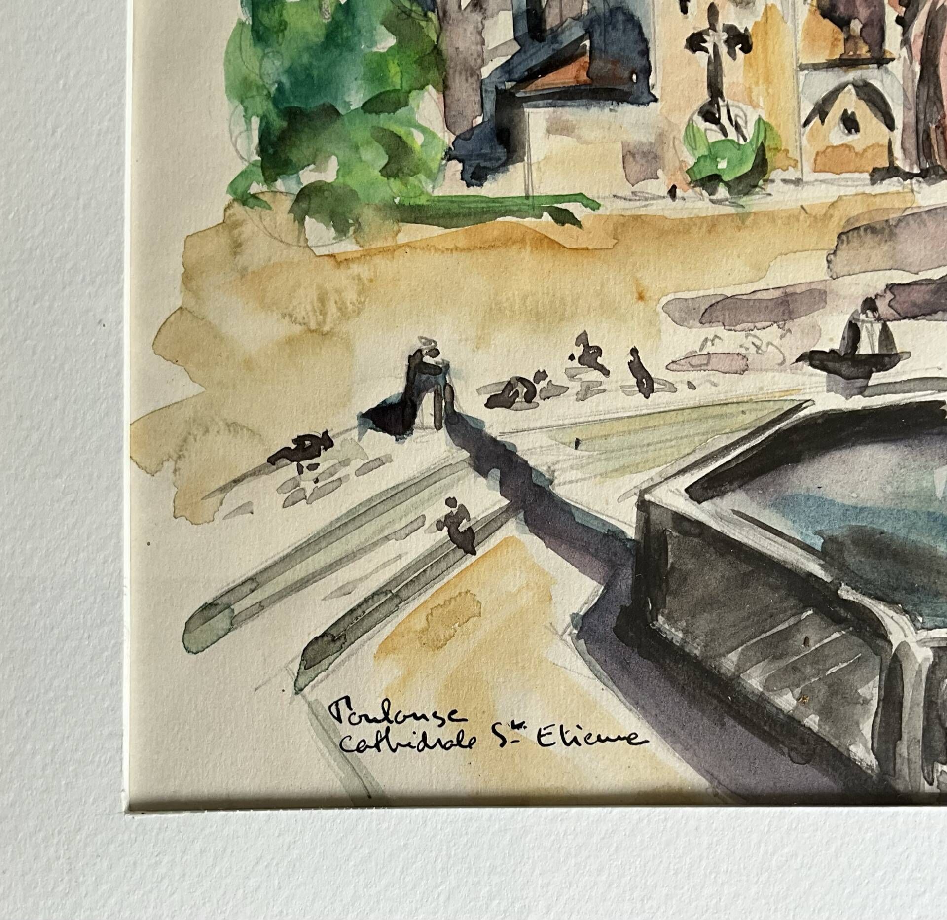 Watercolour by Françoise Grassin – Toulouse, Saint-Etienne Cathedral