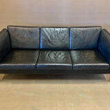 Sofa 3 places black leather Scandinavian design