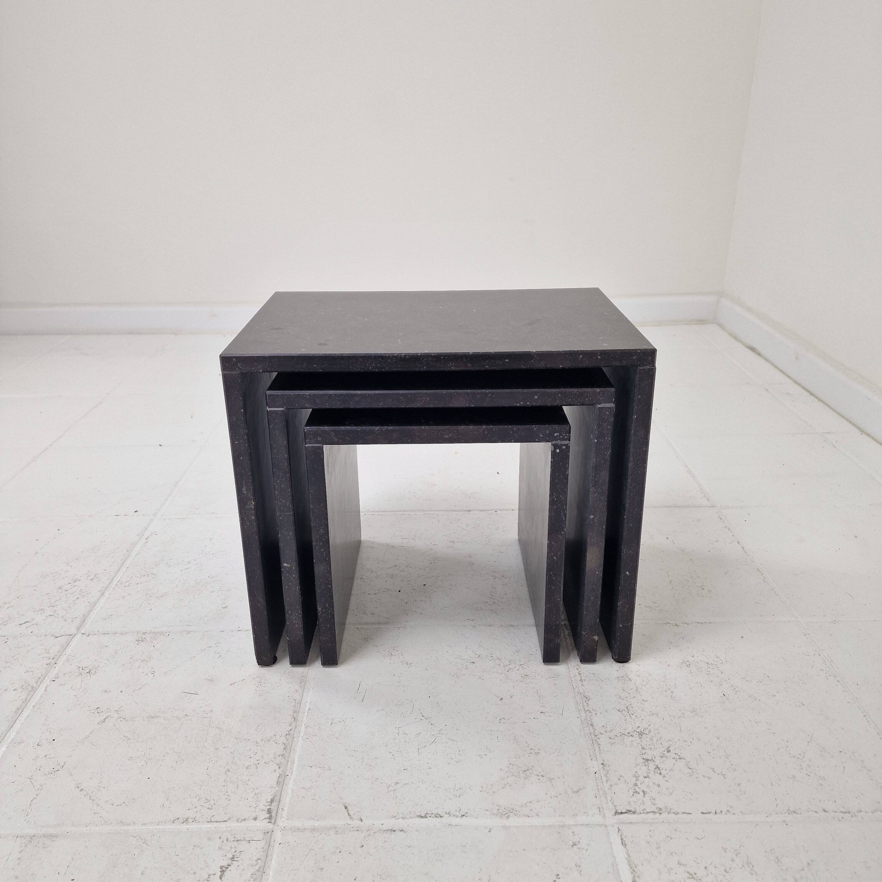 Set of 3 Italian Marble Nesting Tables, 1980s