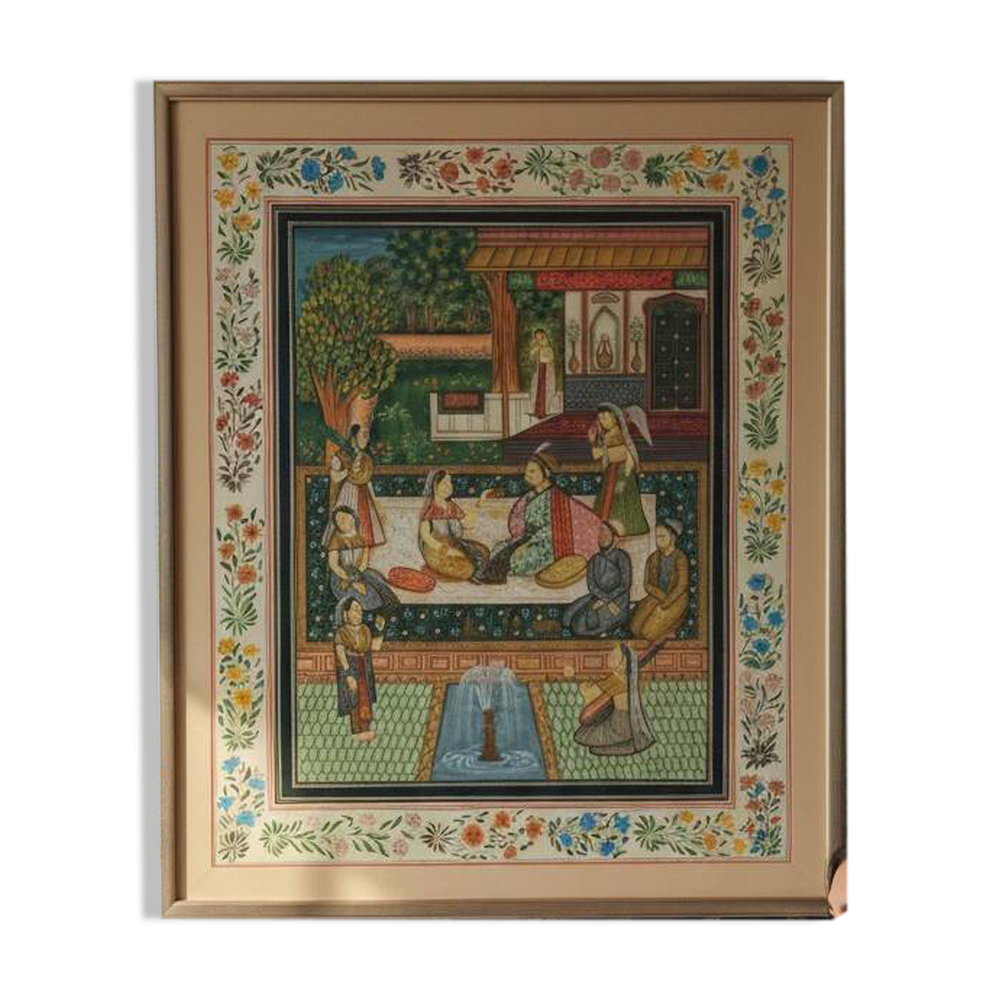 Large painting on oriental / Mughal / Indian silk (1900-1950)