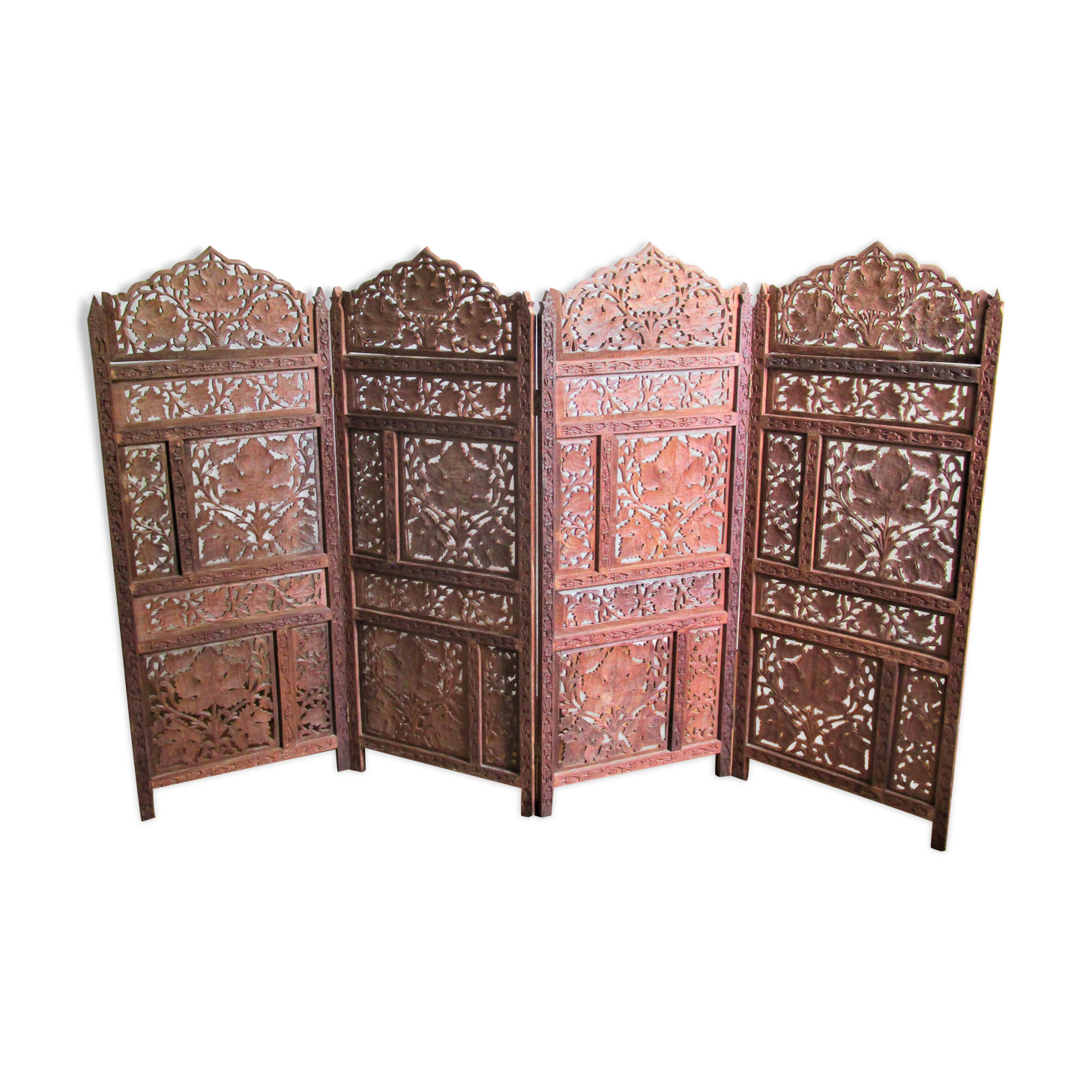 Solid wood screen carved four vintage panels height 98 cm