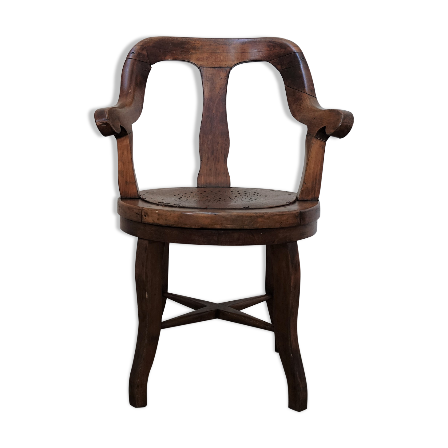 Antique oakwood barber armchair