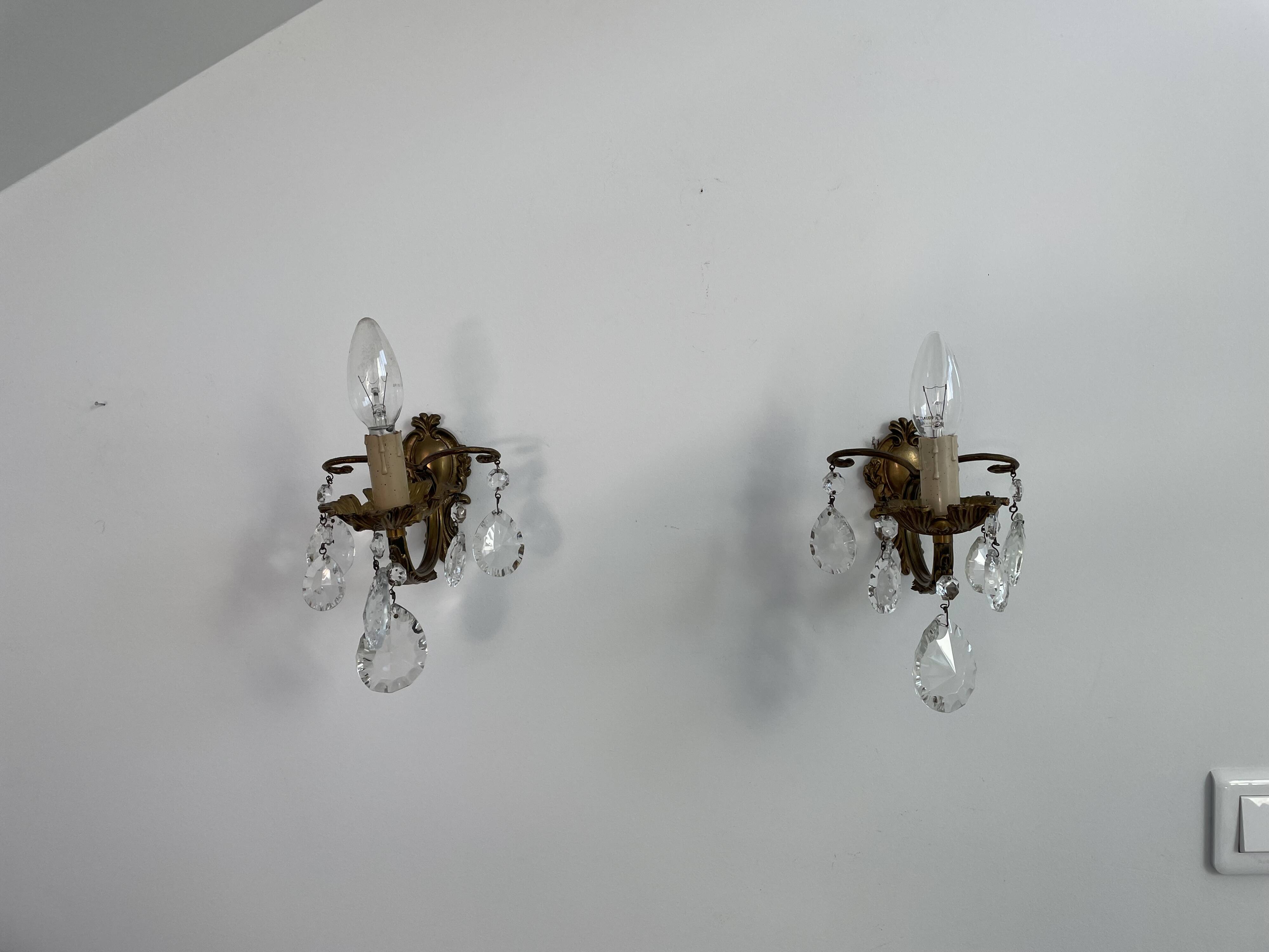 Pair of antique wall lamps - golden metal - grapevines - 1 lights
