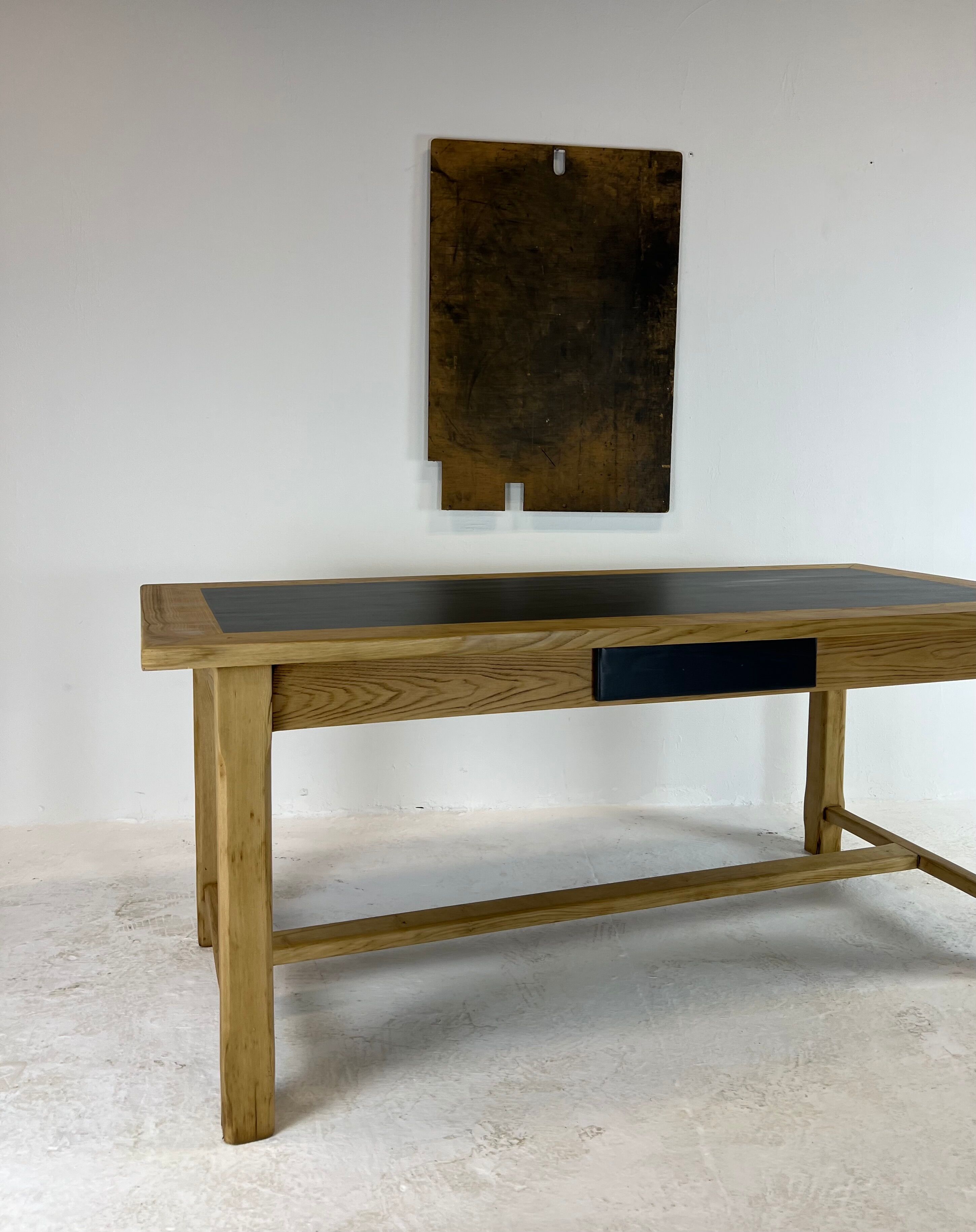 Oak farmhouse table, black top