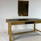 Oak farmhouse table, black top