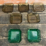 Set of 7 Antique ARCOROC Molded Glass Ramekins/Bowls, Smoked & Vintage Green