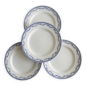 4 antique ceramic plates with blue flowers