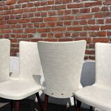 Set of 4 vintage Baumann chairs, in wood and white faux leather, model ESSOR.