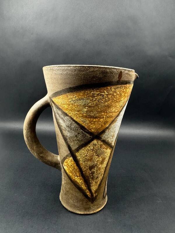 Pitcher signed Alexandra Kostanda (1921-2011) Vallauris in enamelled stoneware from the 60s