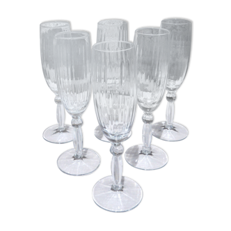 Set of 6 champagne flutes, swirling glass