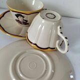 2 large Breton cups with saucers