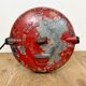 Red industrial cast iron cage pendant light, 1960s