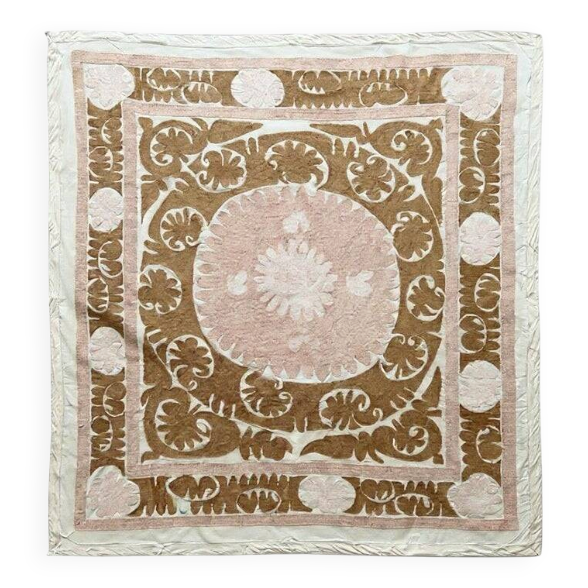 Vintage hand-embroidered tribal tapestry 124x135 cm