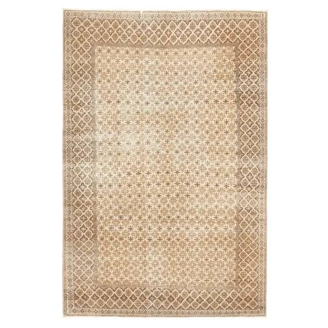 1970s Vintage Turkish Hand-Knotted Wool Cotton Beige Area Rug 149x226