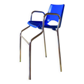 Chaise haute vintage pour enfants en métal chromé et plastique bleu