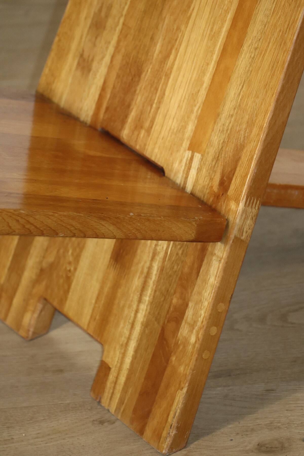 Sculptural brutalist armchair in solid elm, 1980.