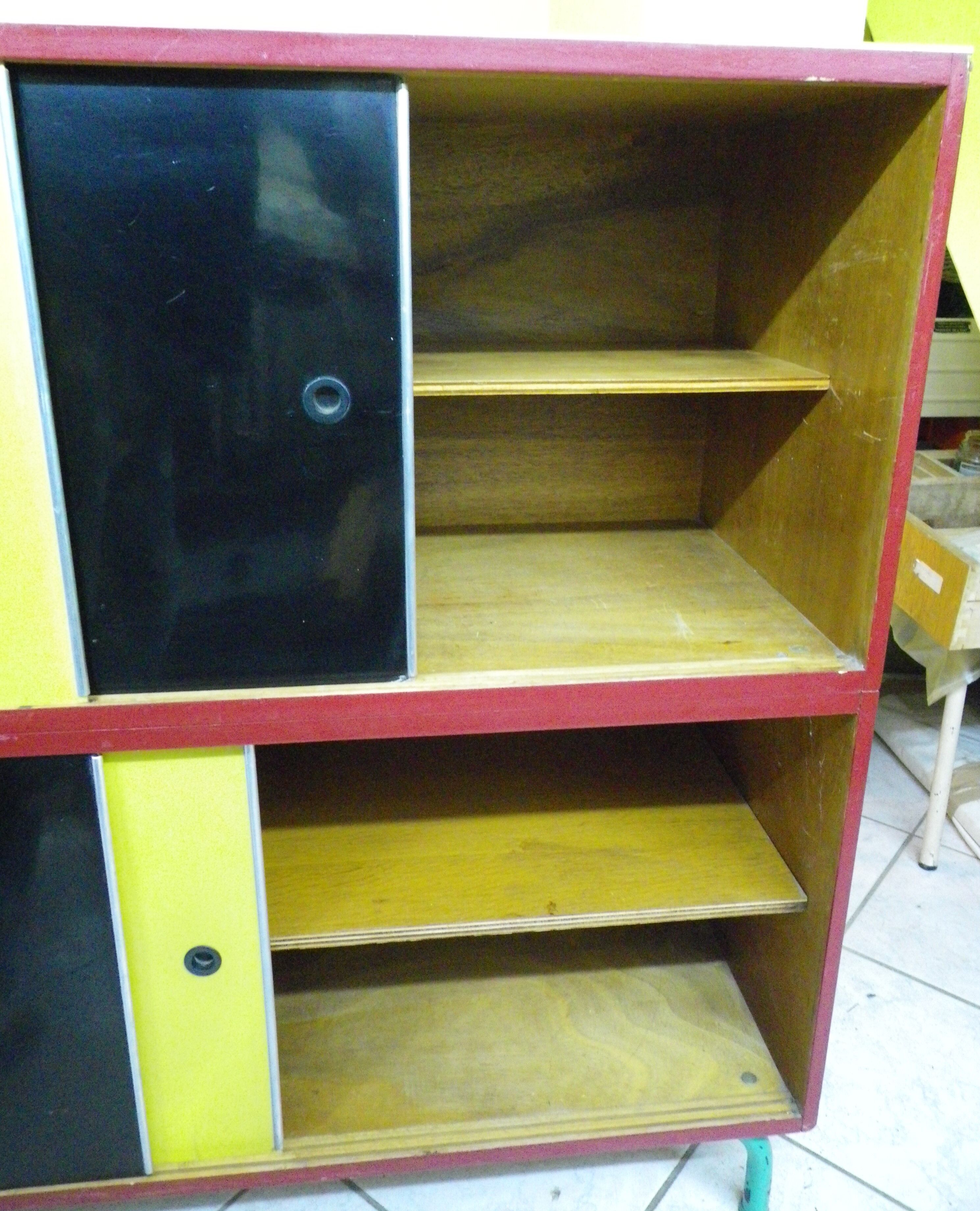 Vintage storage cabinet/sideboard with shelves, wood, formica, carlene