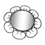 Miroir en fer forgé et bagues métal doré vers 1950 - 39cm