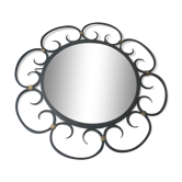 Miroir en fer forgé et bagues métal doré vers 1950 - 39cm