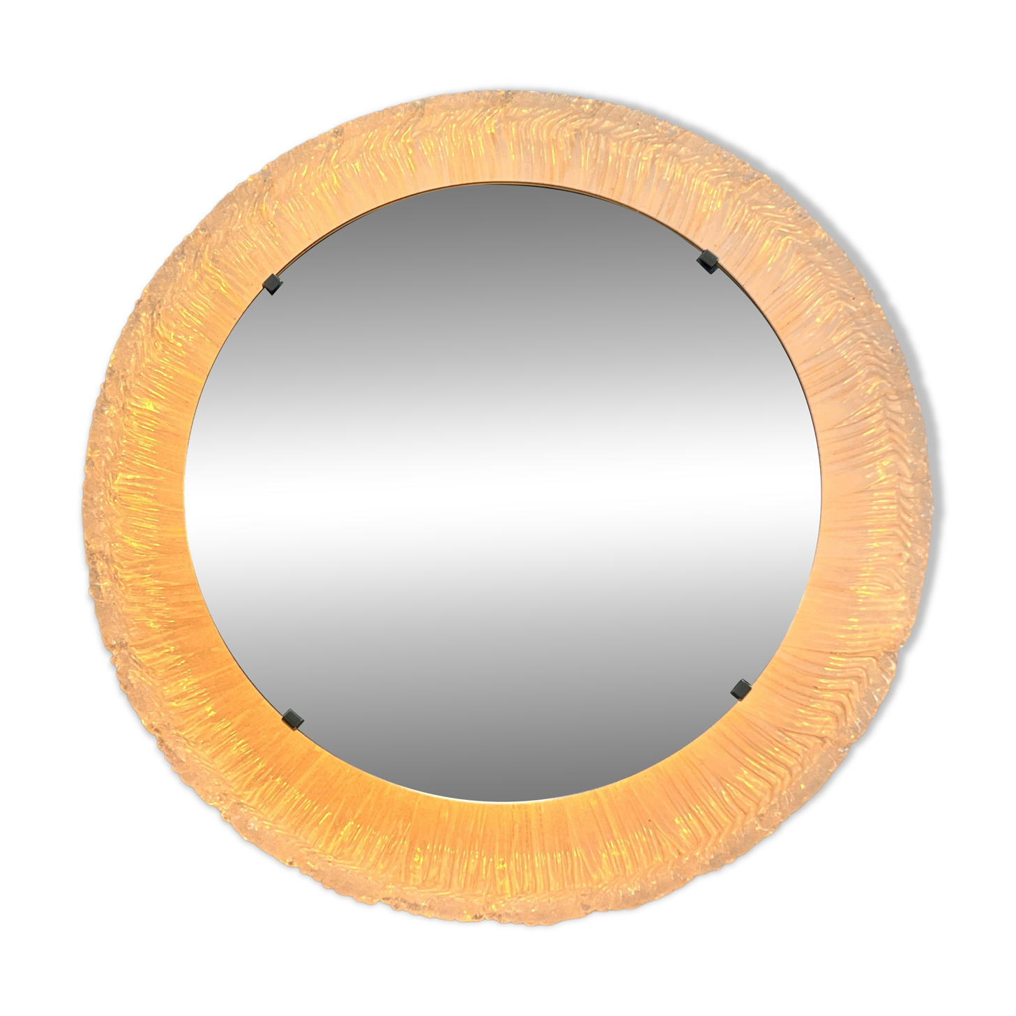 Vintage Round Hillebrand Iceglass Mirror with Lighting