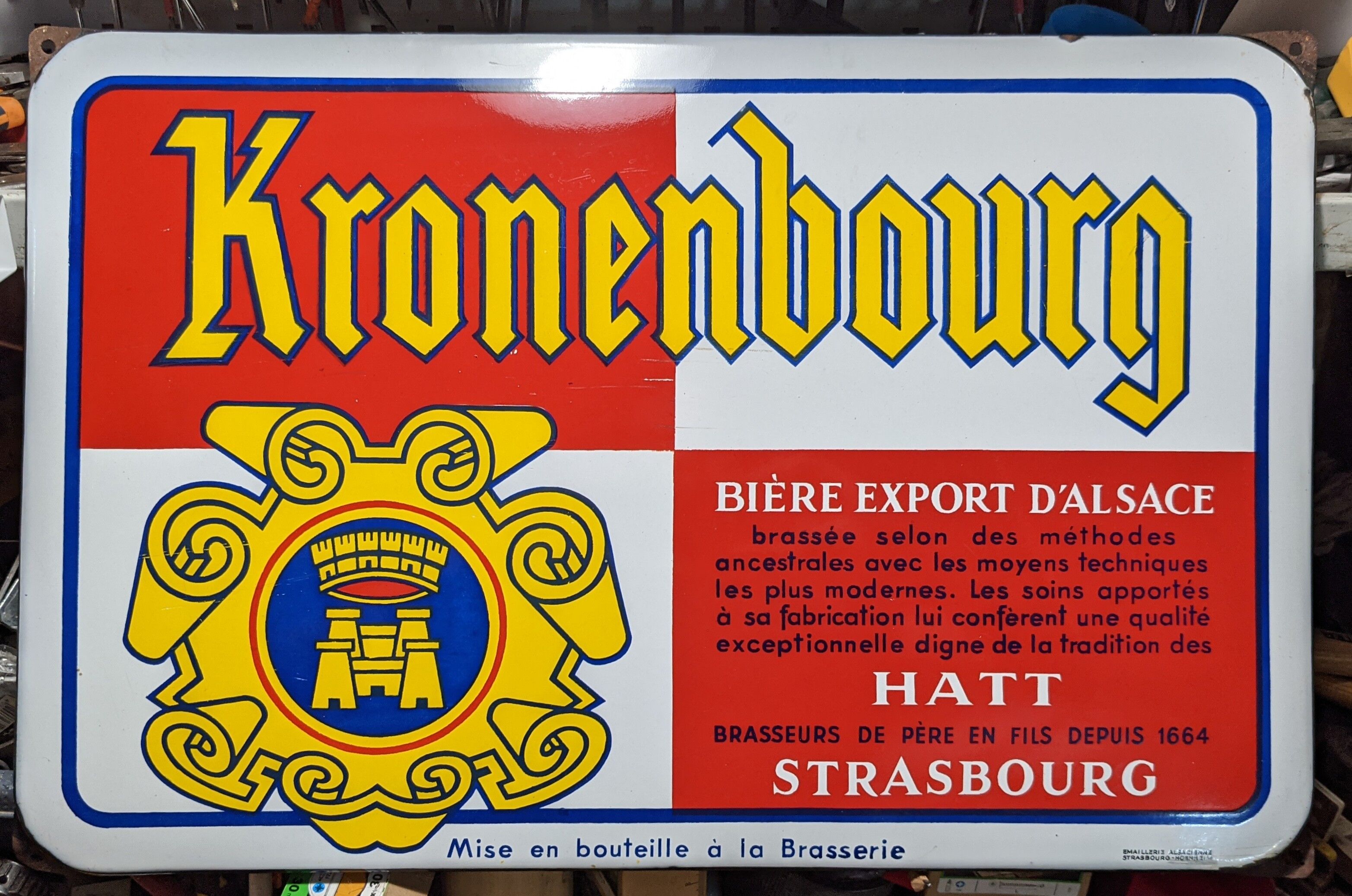 Enamelled plate Kronenbourg 60s