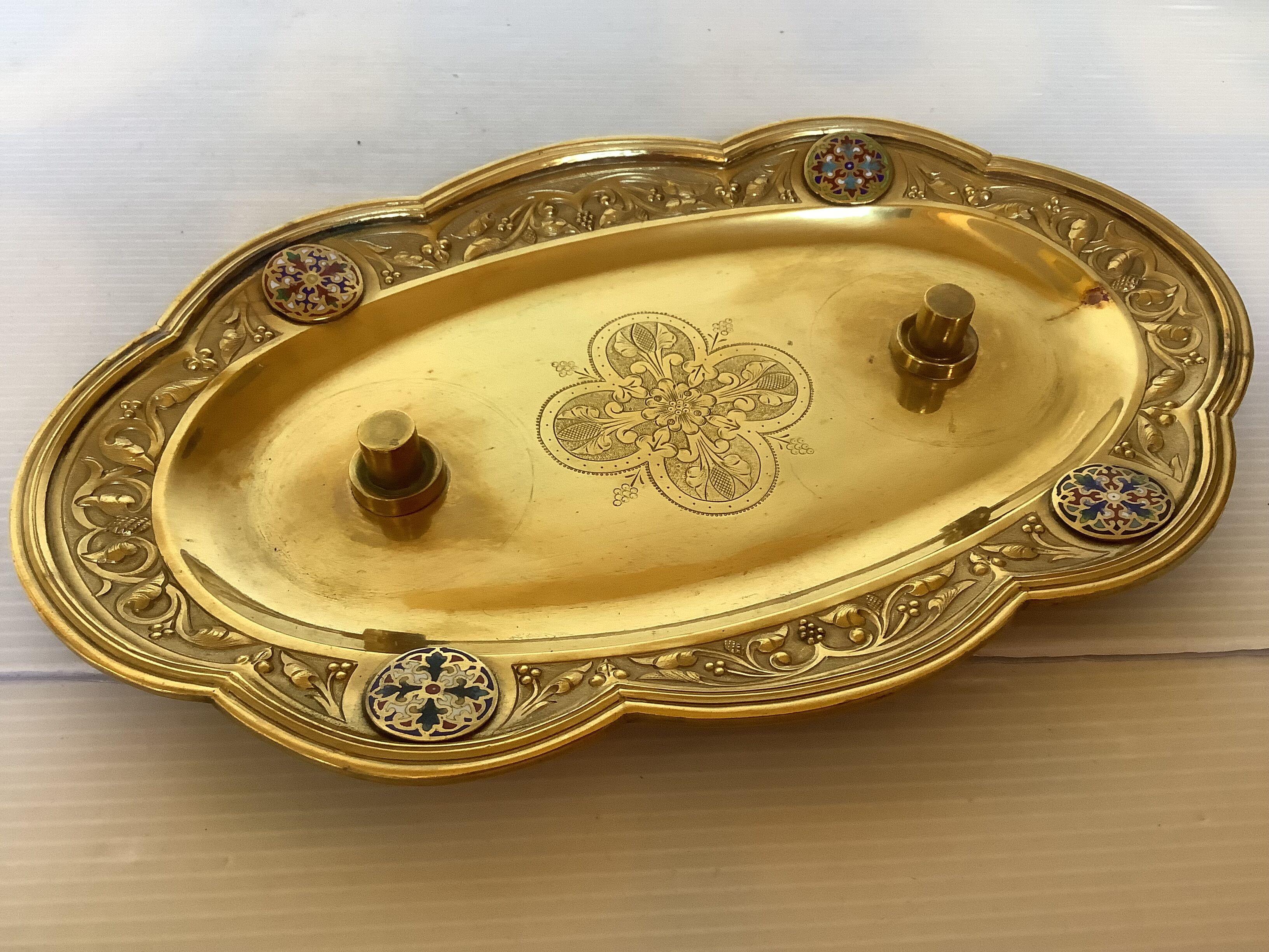 Small brass tray with cloisonné enamel.