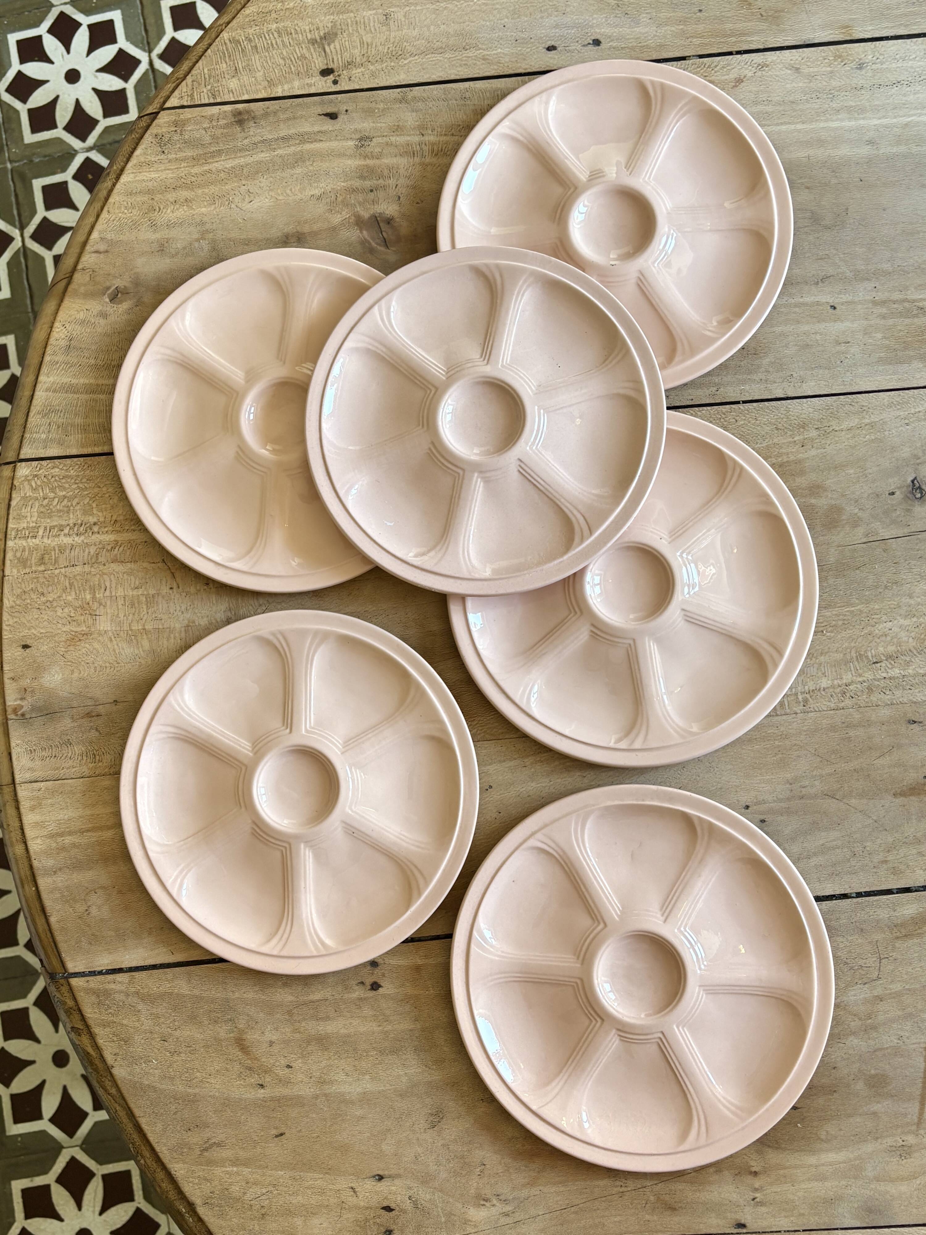 Set of 6 vintage pink oyster plates Digoin Sarreguemines