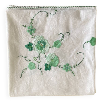 Nappe carrée ancienne en broderie appliqué - 107x107 cm - Coton