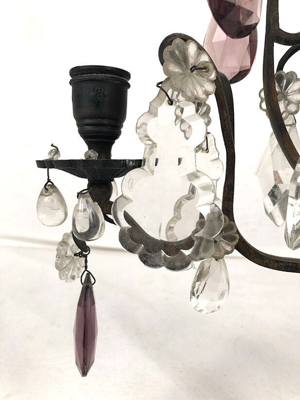 Pair of girandoles with transparent and purple tassels, 19th century