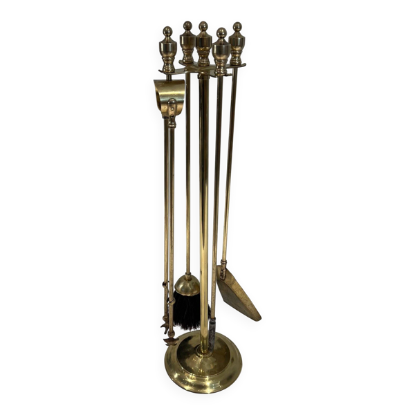 Nécessaire de Feu de Style Néoclassique en Laiton Poli sur Support