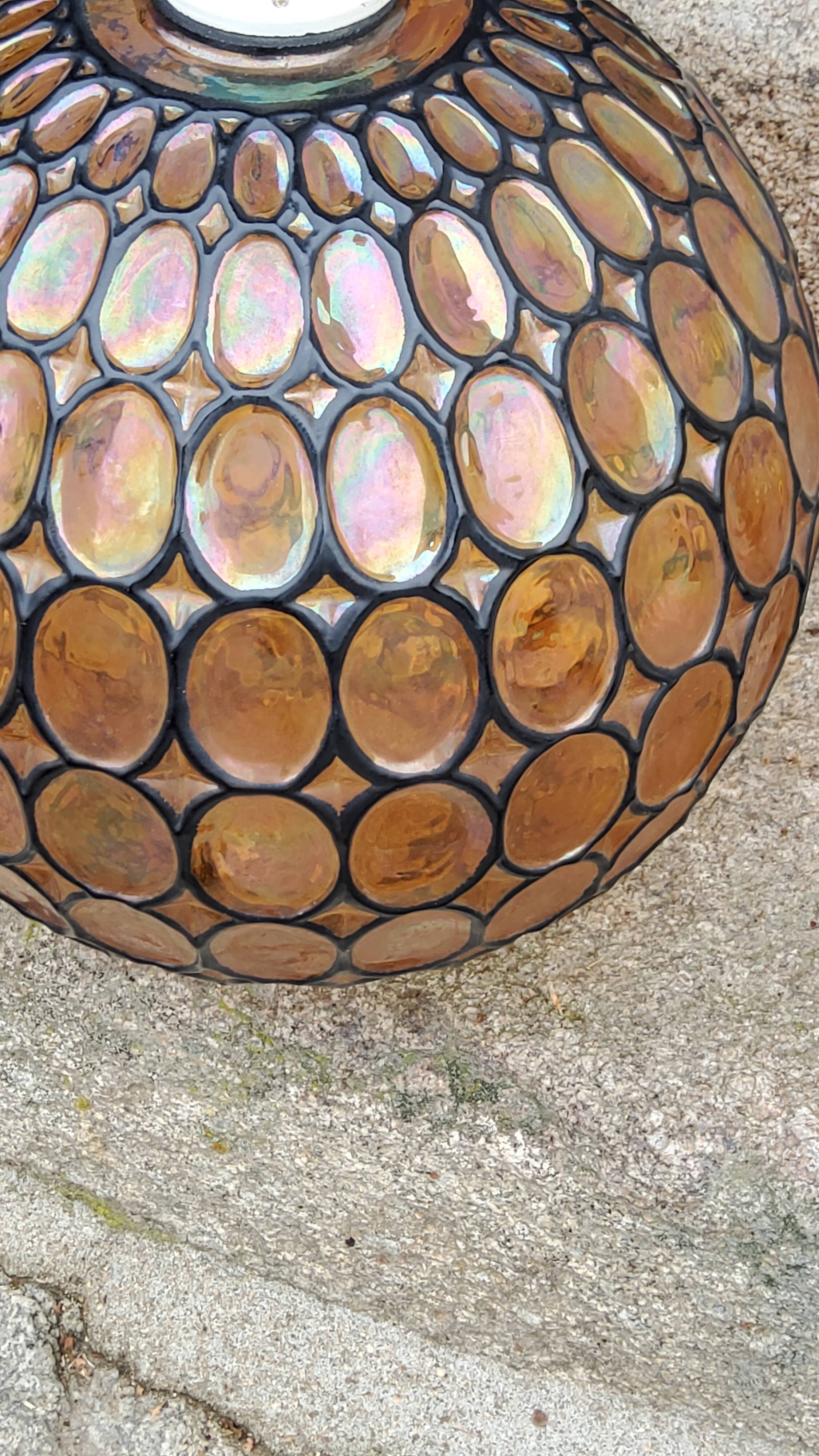 Ball pendant light in orange and enameled glass from the 70s