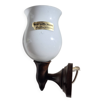 Wall light fixture wood and opaline glass in mouth-blown glass new never used