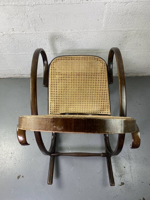 Rocking-chair Chair en bois et Cannage année 70