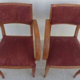 2 Chic 50s Bridge Armchairs Completely Refurbished in Solid Wood with Rust Velvet Seat