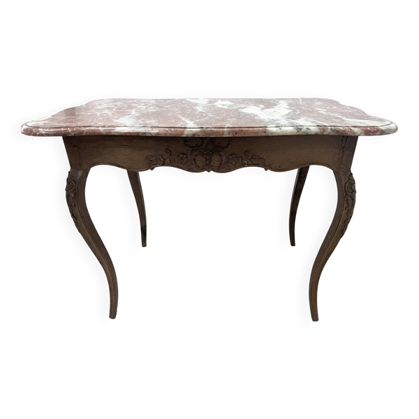 Table de milieu Louis XV en chêne et marbre XVIII siècle