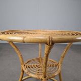 Czechoslovak Midcentury Rattan and Bamboo Side Table, 1960s
