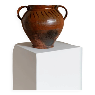 Rustic antique confit pot in ceramic with handles - Italy, 19th century - vase