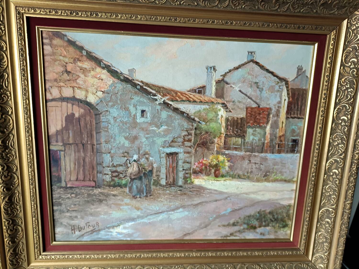 Henri Dufour - Oil on canvas, signed - Peasant couple